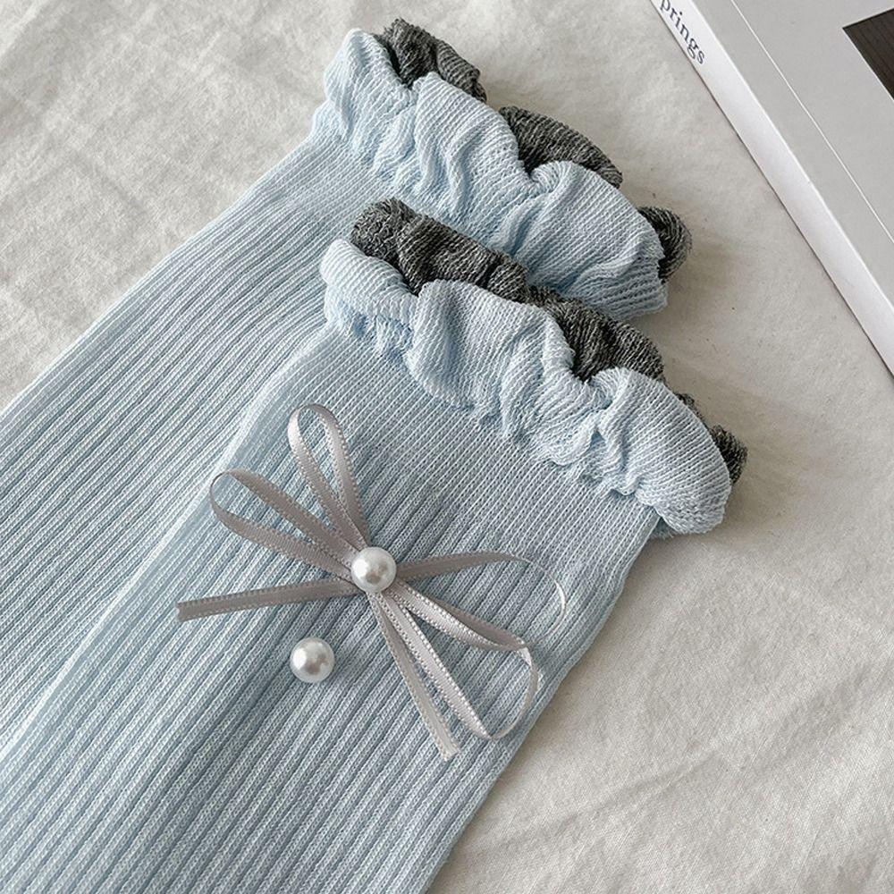 Cute Bow Socks Sweat Absorption Ruffle Socking New Mid Tube Socks  Spring and Autumn