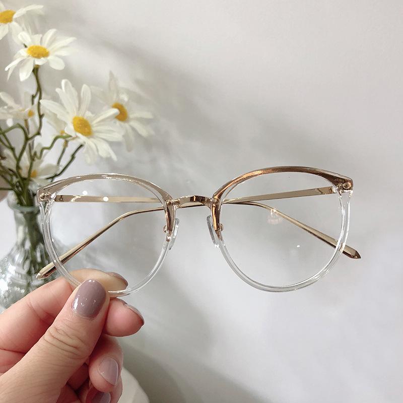Anti Radiation Women Optical Glasses Anti-blue Oversized Round Eyeglass Frames Clear Metal Eyeglasses