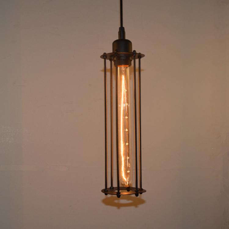 Vintage Industrial Wrought Iron Pendant Lamp with Edison-Style Energy-Saving Tube for Coffee Shop or Bedroom