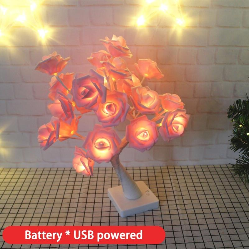 LED White Rose Flower Night Rose Bedroom Night Lamp Home Lamp Decor Simulation Tree Christmas Wedding | LED Table Lamps