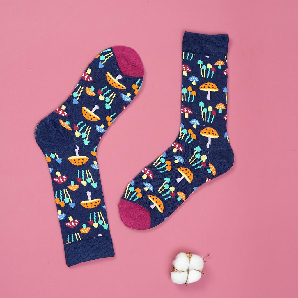 1 pár Různorodé Barevné Houby Prodyšné Středně Vysoké Pánské a Dámské Ponožky Vhodné Pro Všechna Roční Období Pro Každodenní Nošení