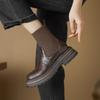 Krazing Pot Microfiber Autumn Winter Shoes Thick High Heels Flat Platform Size 43 Motorcycle Boots Knitwear Ankle Boots