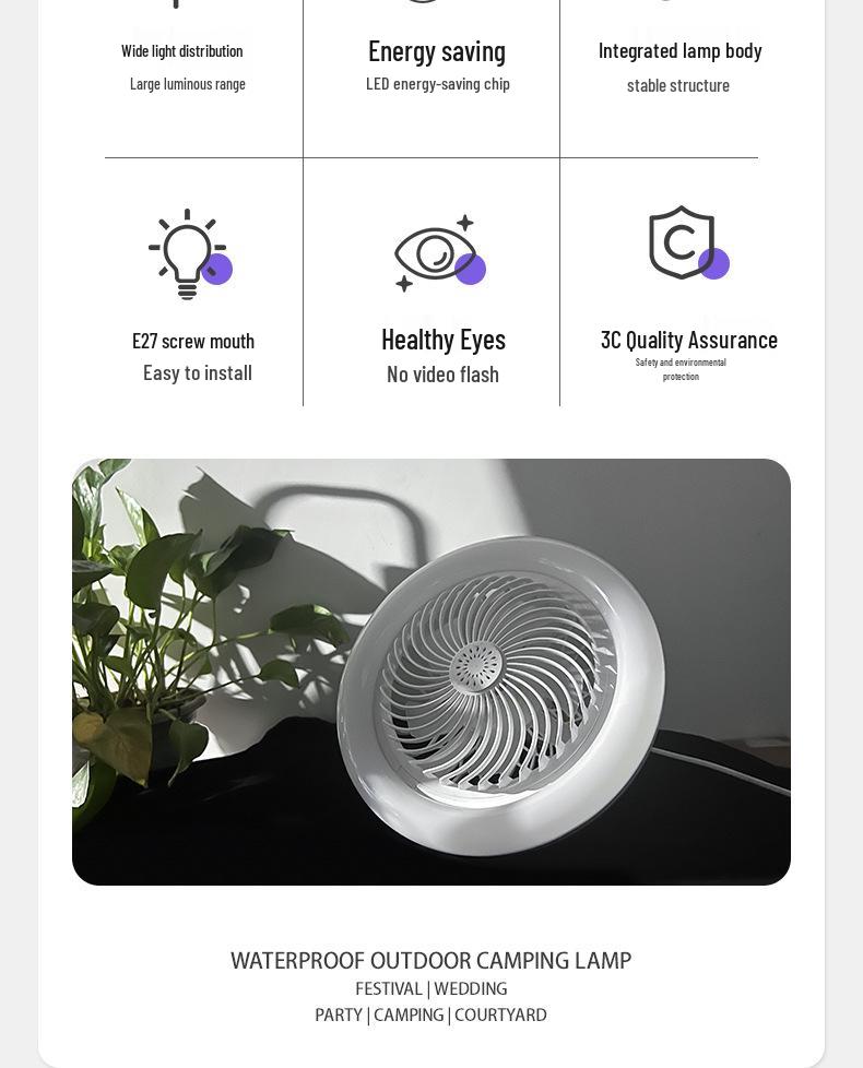 LED Bulb Ceiling Fan with Modern Minimalist Design for Living Room or Balcony