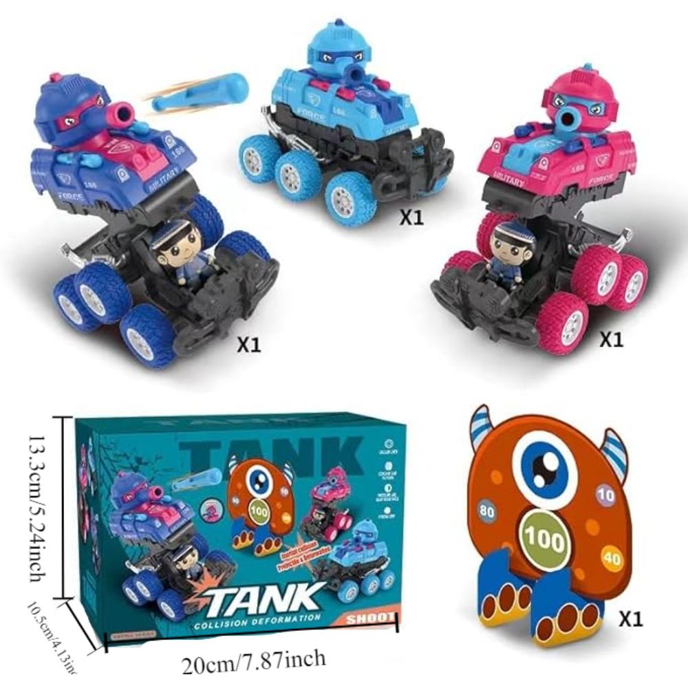 3 Pack Tank Monster Truck Toys: Friction Driven Push And Pull Toy Cars, Inertia Car Playset Stunt Toys, Suitable for Boys And Girls Ages 3-6