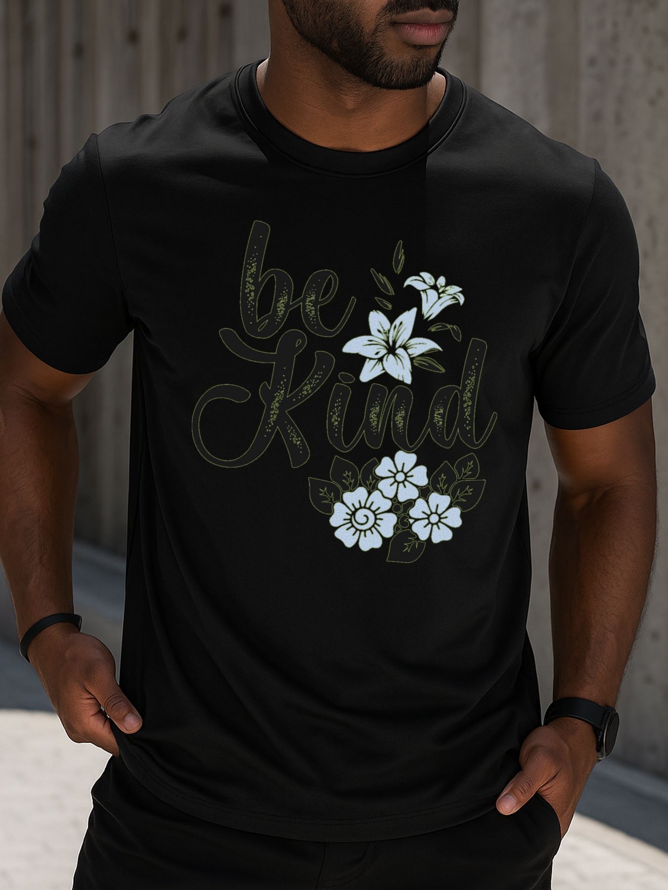 Men s T-Shirt Y2K Be Kind Floral Humor Black 2XL