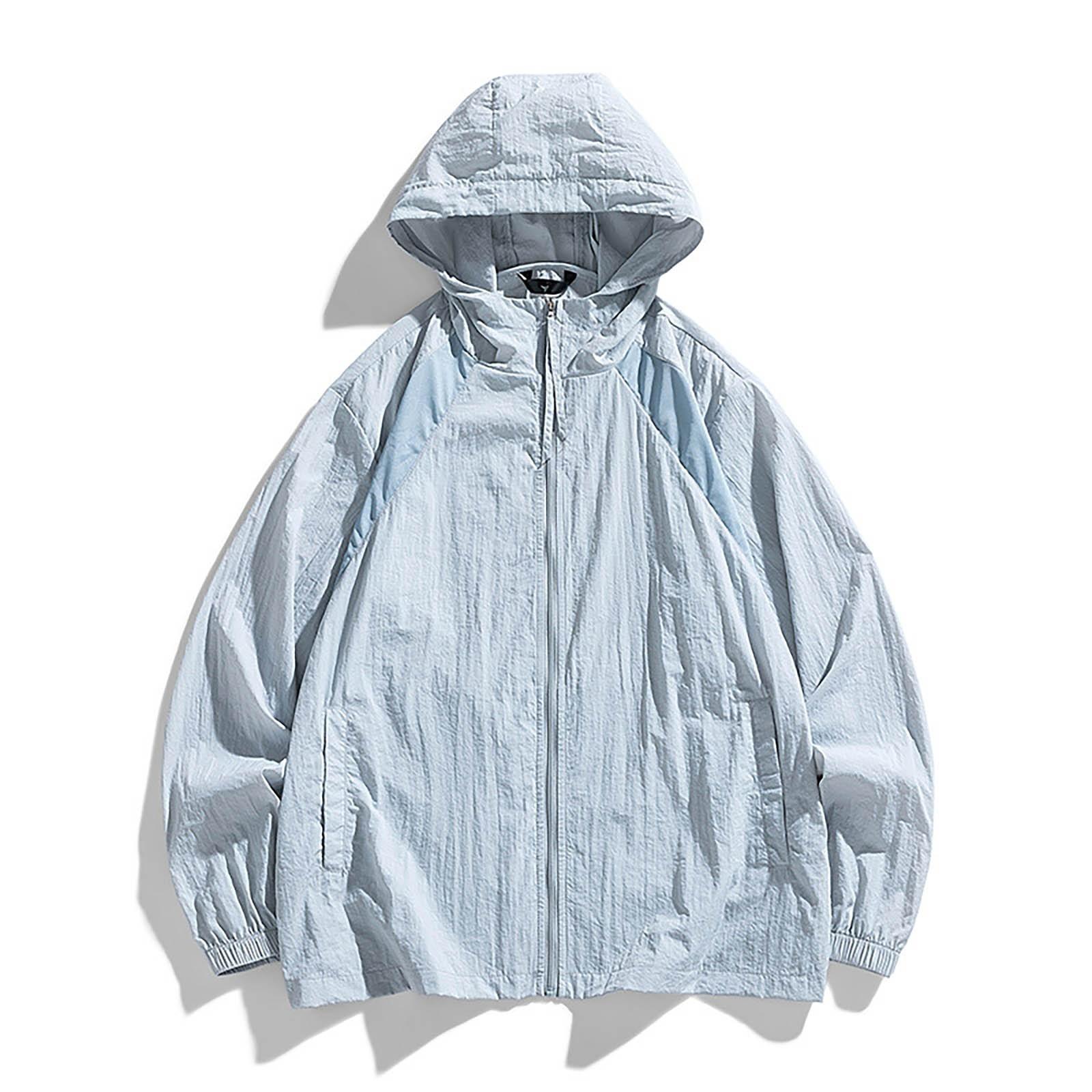 

Летняя модная унисекс куртка на молнии с капюшоном, тонкая, с козырьком от солнца XXXL светло-синий