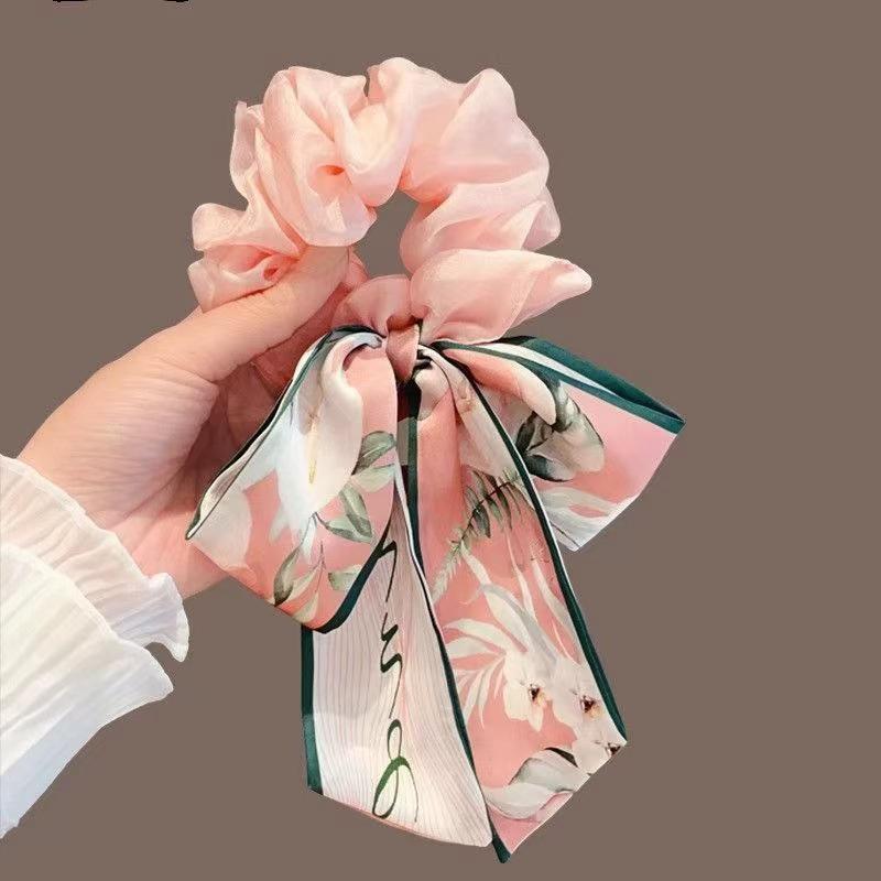 Printed Bow Hair Rope Elegant Ribbon Ponytail Hair Band For Women Sweet Rubber Band Hair Ring Fashion Headdress Hair Accessories