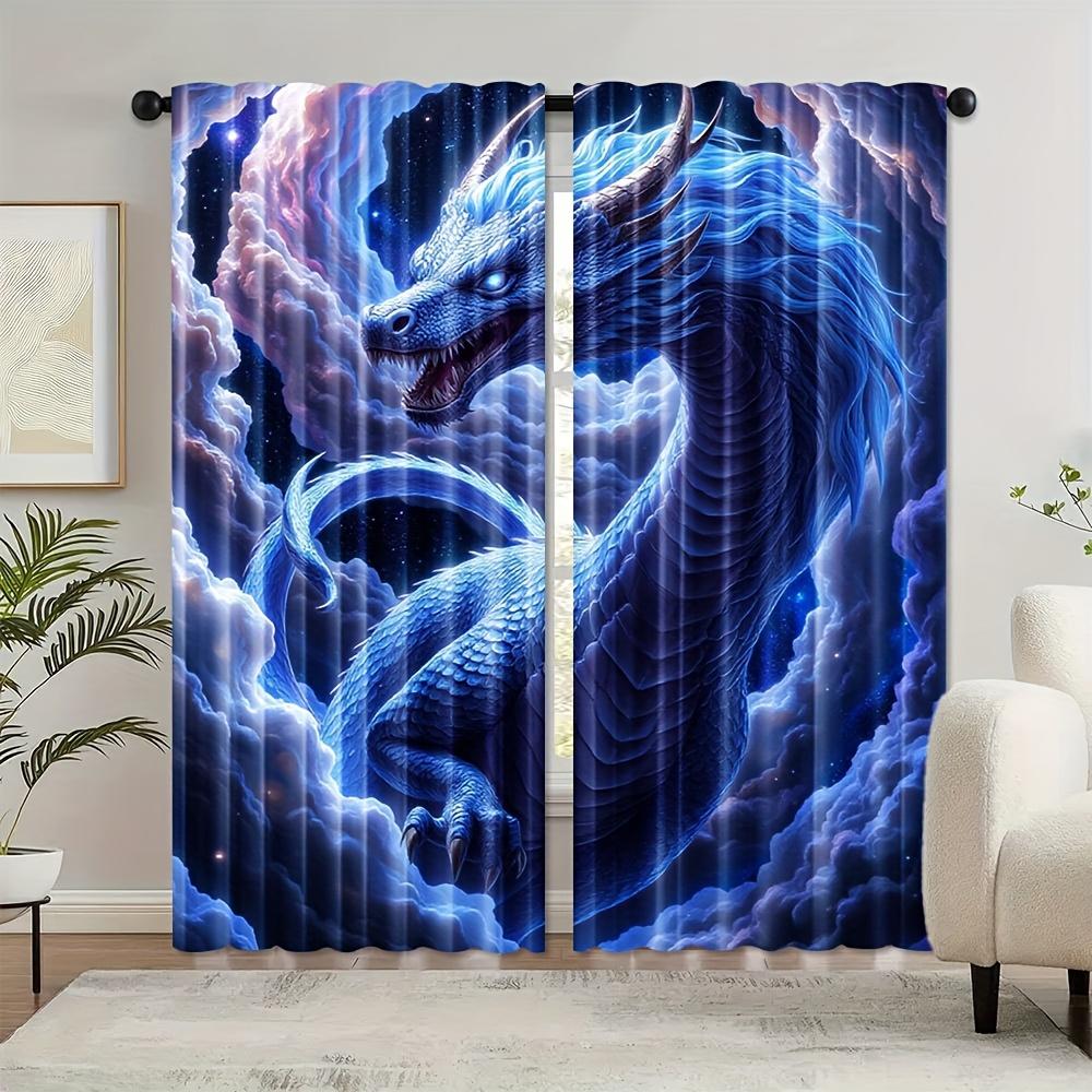 2er-Set Lichtfilternde Fenstervorhänge mit Echendrachenmotiv   Stangentaschen-Design   Pfirsichhaut-Samt-Polyester   Art-Déco-Stil für Be