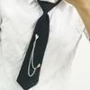 Punk Doppelherz Kette Krawatte für Damen Herren Student Japanisch Vorgebunden Verstellbar Schwarze Krawatten für Uniform Schulhemd
