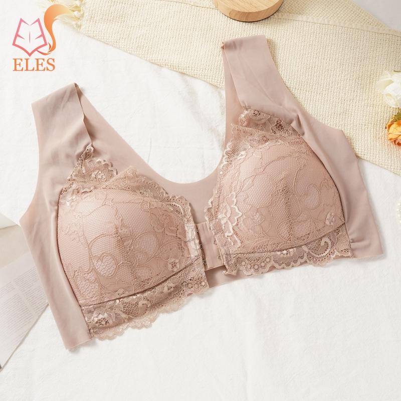 

Кружевные бюстгальтеры с застежкой спереди для женщин, корректирующие осанку, с гладкой спинкой, без косточек, бесшовные бюстгальтеры 2XL коричневый