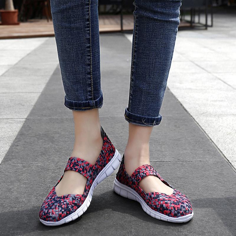 Summer Mary Janes Women Sandals Beach Lazy Shoes White Blue Casual Weave Soft Slip On Walking Color Sandals Large Size