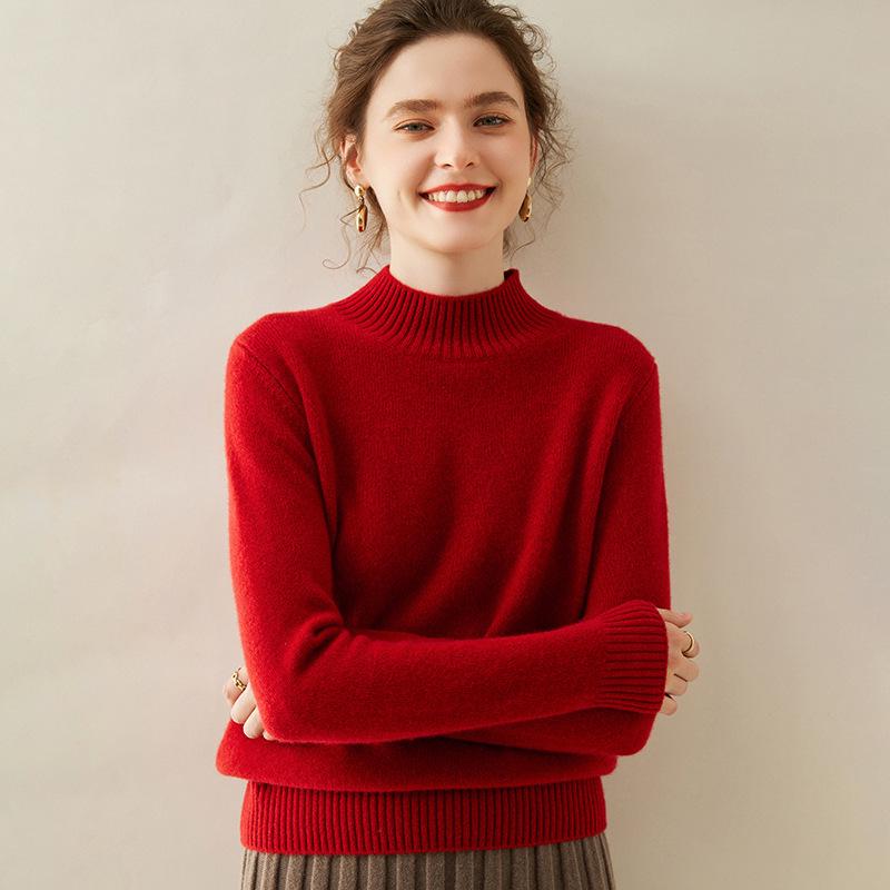 Women's Cashmere Sweater: Soft, Thick, Solid Color, Half-High Neck, Loose-Fit, High-End Knit Pullover for Winter.