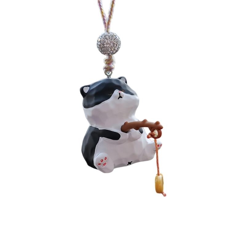 Fishing Cats Car Rear View Mirror Pendant Hanging Ornament Car Decoration Funny Car Interior Decors Gift for Women Men