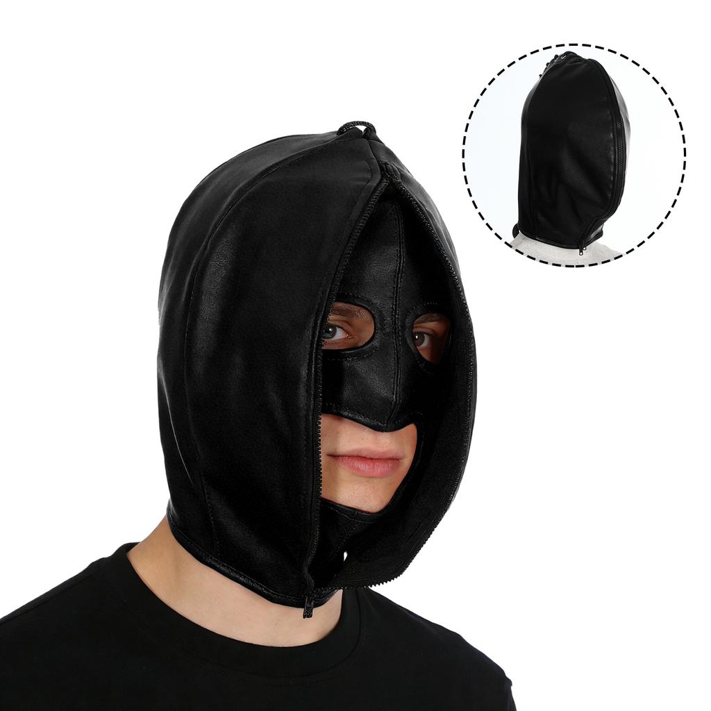 Máscara de Bondage de Cuero Ajustable para Hombres y Mujeres: Sudadera con Cremallera Completa y Capucha con Cierre de Cordones para Cosplay Gótico y Club