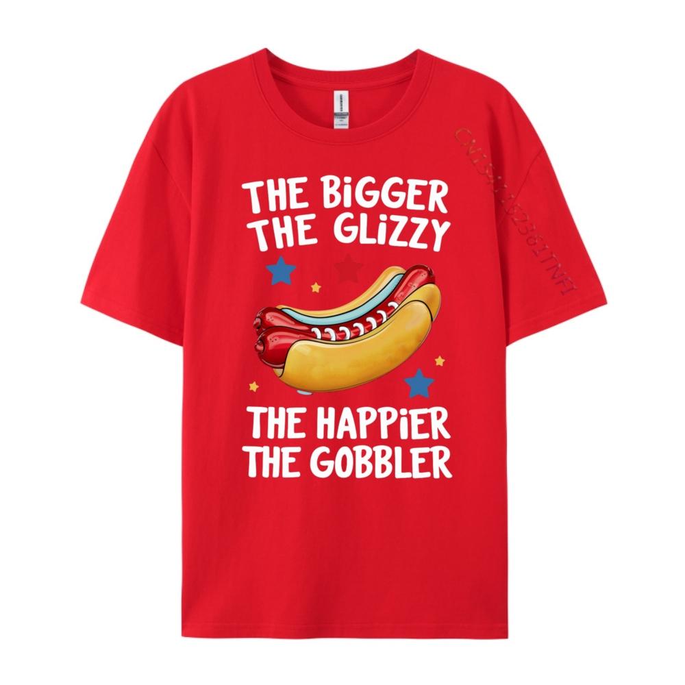 Funny Hot Dog The Bigger The Glizzy The Happier The Gobbler Pink Graphic Tees Men Streetwear Male Mens TShirts