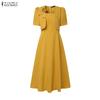 ZANZEA Women Casual Square Collar Summer Short Sleeve Sheath Dress