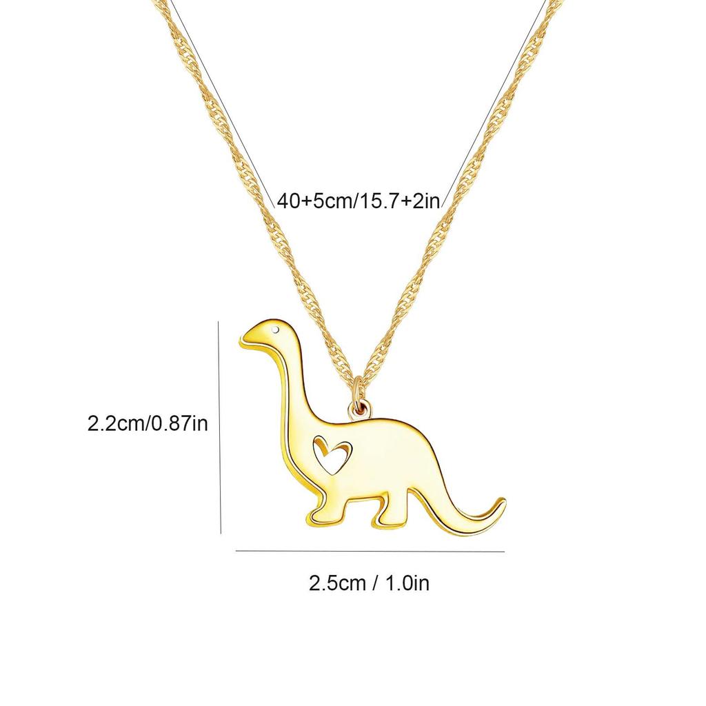 Stainless Steel Minimalist Dinosaur Pendant Necklace for Kids