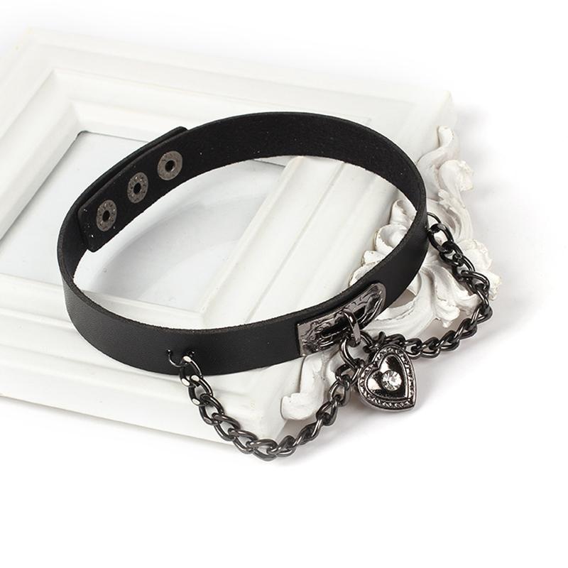 Gothic Black Heart Locket Charm Chain Leather Choker Collar Necklace For Women Punk Jewelry
