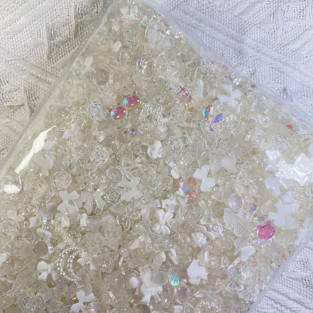 50pcs Aurora Nail Art Decorations: Mixed Style 3D Rhinestones with Little Bears, Camellias, Bows, Ribbons, and Hearts