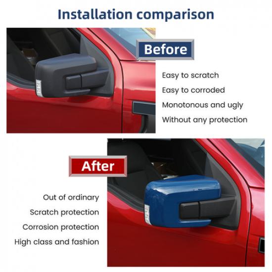 2x Blue Door Side Eyeglass Mirror Cover Trims For Ford F150 + W/ Turn Signal