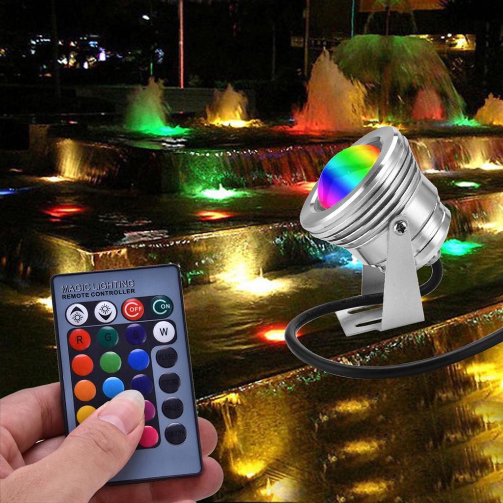 12V 10W RGB Wodoodporna lampa LED do akwarium, basenu, ogrodu, podwodnego, srebrna