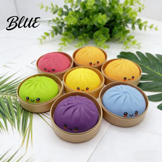 Simulated Bun Shape Toy 12Pcs Steamed Stress Ball with Steamer Anti-Anxiety Glitter Cartoon TPR Dumpling Squeeze Dough Fidget Sensory Relaxation