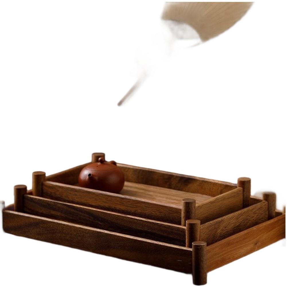 1 Stück Teetablett 3 Größen S/M/L Chinesisches Teetablett Walnussholz Servierplatte Vintage Aufbewahrungsregal Trockener Teetisch Teegeschirr-Zubehör