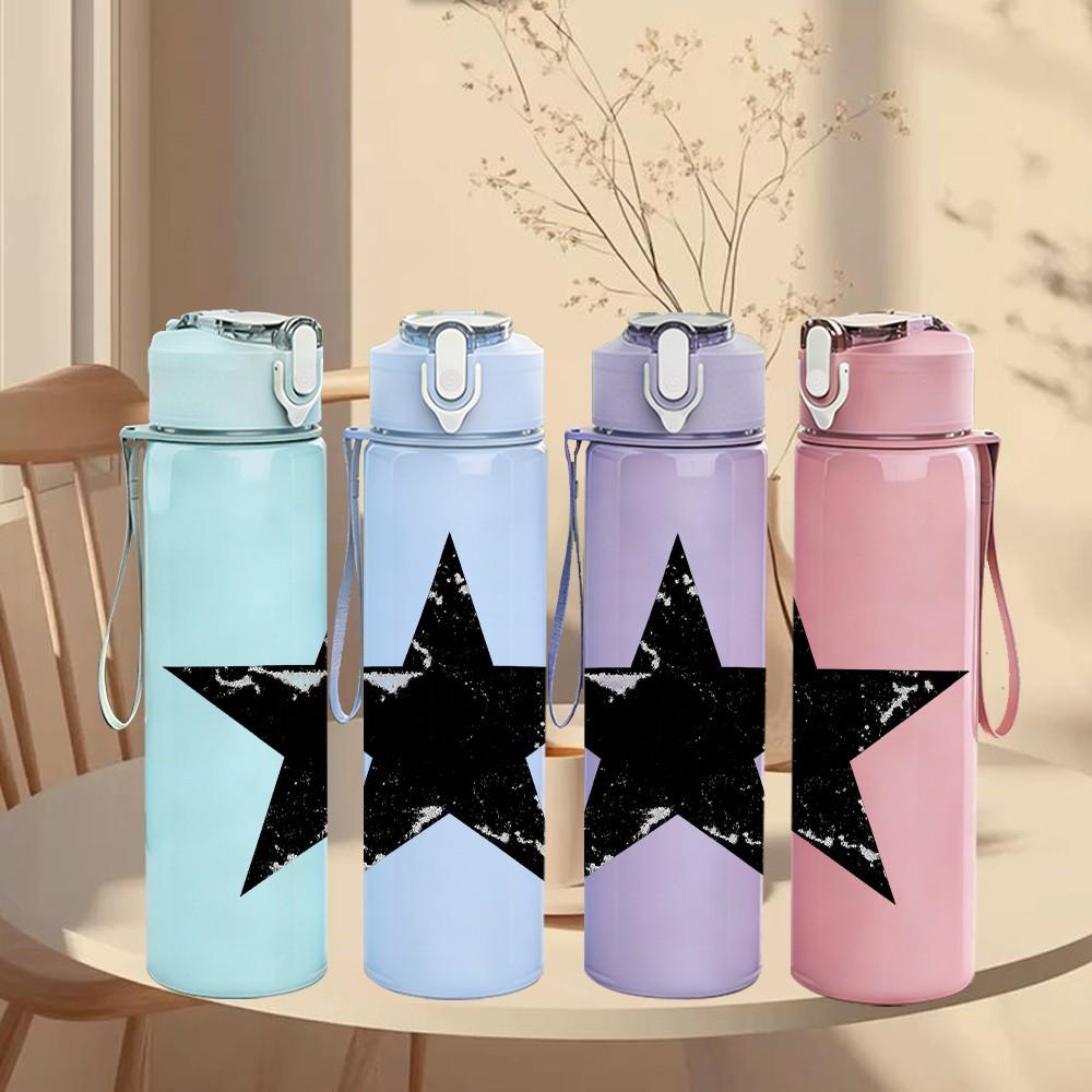1PC Black Grunge Star Line Art Print 750ml Color Plastic Sports Water Bottle Leakproof Flip Straw Lid Suitable for Sports Office Home Use