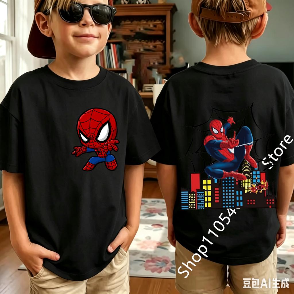 Summer Spider Children's T Shirt Breathable Fabric Classic Character Patterns in A Cute Style Suitable Daily Playwear