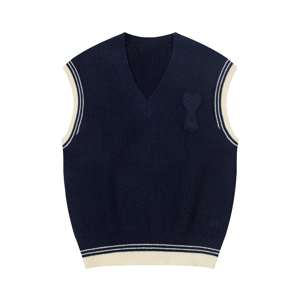 

AMI ANCIENT Unisex V-Neck Love Letter Knit Vest - Autumn/Winter Color Block M