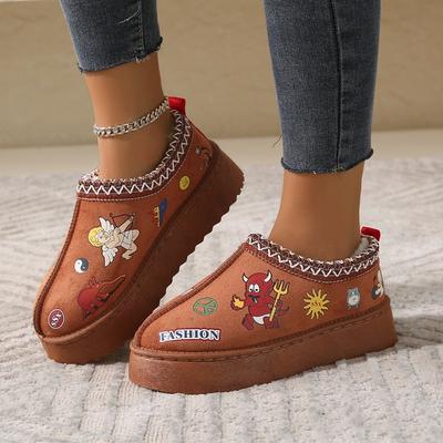 Dekorative Damen-Schneestiefel mit böhmischem Spitzendruck, ethnischer Stil, Herbst und Winter, dicksohlige Kurzschaftstiefel, warme und bequeme Baumwollschuhe