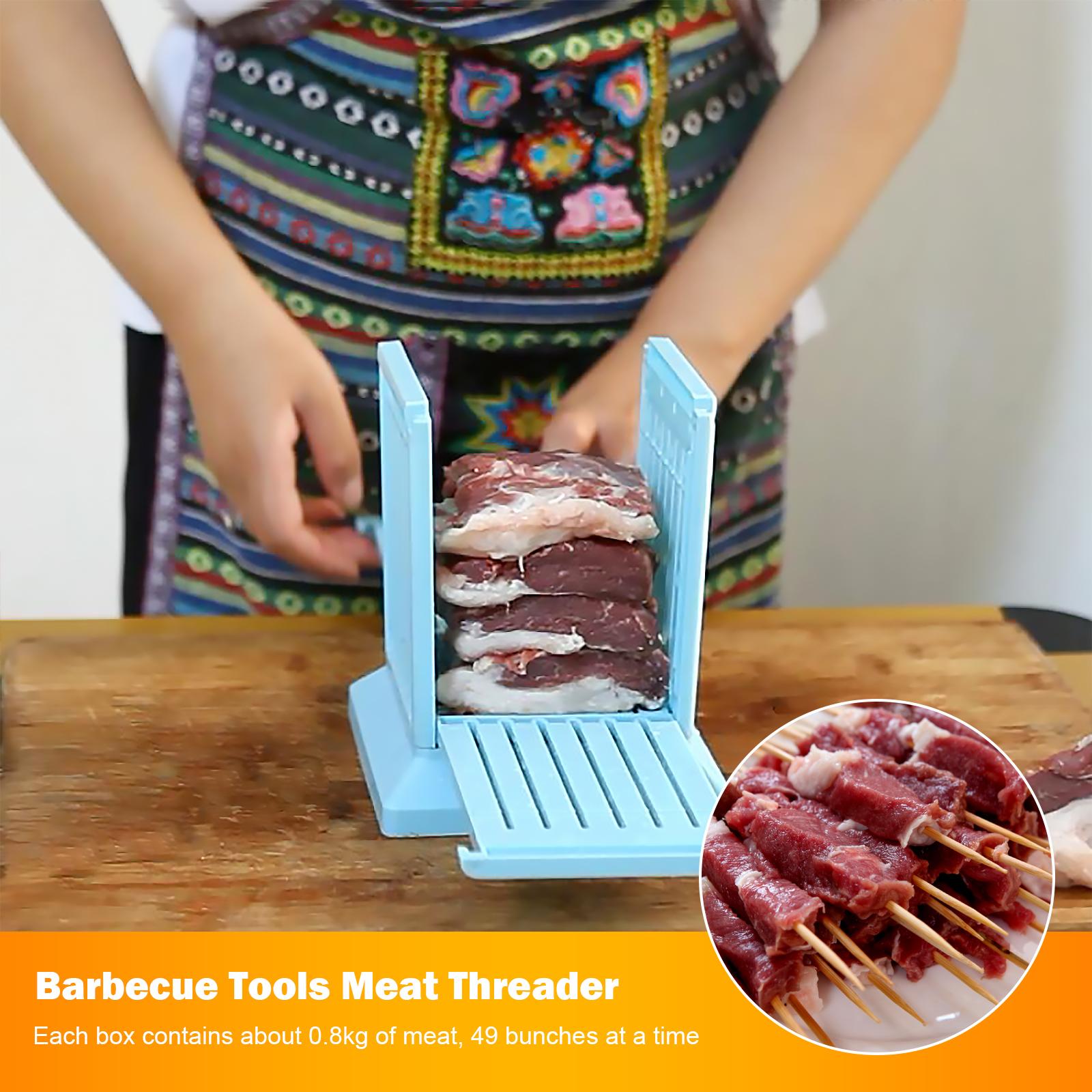 49 Holes Barbecue Stringer Box Portable Kebab Maker Box Detachable Kebab Maker Tool Multifunction for Camping Barbecue blu
