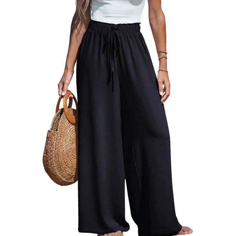 Women's Solid Color High Waist Casual Wide-leg Pants Comfortable Loose Drawstring Pants