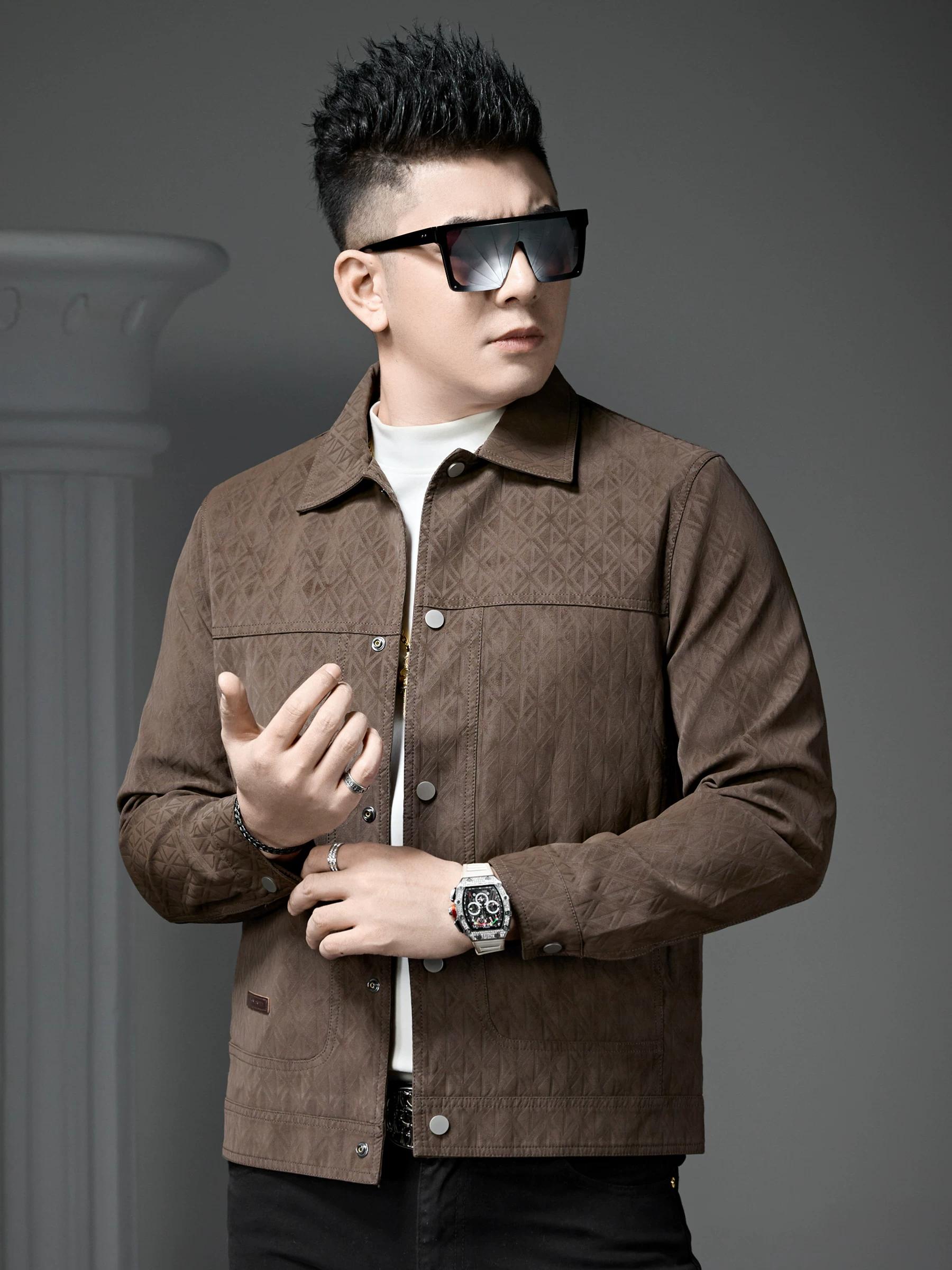 European Trendy Brand Lapel Casual Jacket Men s Leather Jacket 2025 Autumn New Fashion Stylish Biker Leather Jacket M хаки