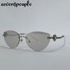 Trendy Cat Eye Frameless Sunglasses Women  Luxury Brand Y2K Punk Metal Cateye Sunglass Vintage Rimless Eyewear For Ladies