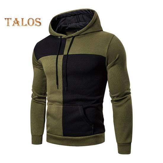 Men Fall Winter Hoodie Colorblock Drawstring Long Sleeves Big Pocket Hooded Retro Thin Loose School Daily Wear Casual Sport Top
