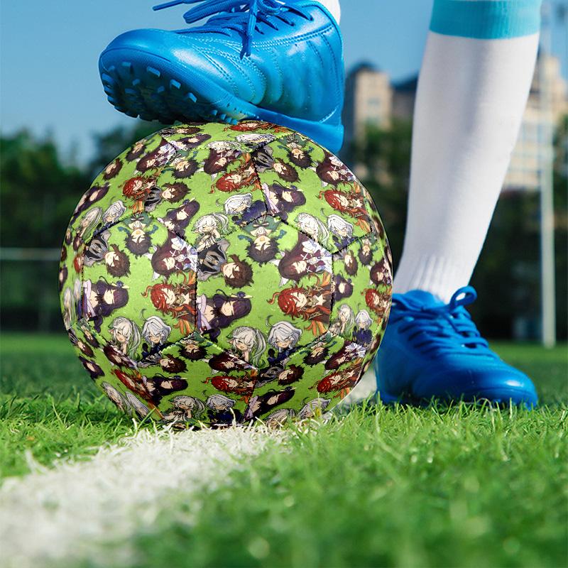 Genshin Impact Print Size 5 Soccer Ball, PU Wear Resistant Football for Match Training and Daily Practice, Birthday Gift for Soccer Fans