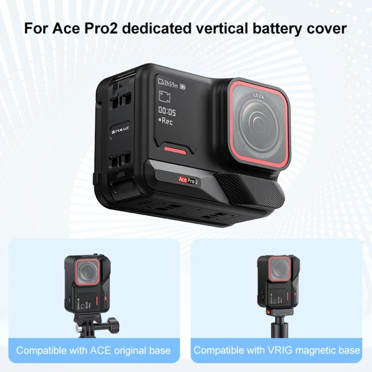 PULUZ ACE / AC Aluminiumlegierung Vertikale Aufnahme Magnetische Schnellverschluss Akku-Seitenabdeckung für Insta360 Ace Pro 2 (Schwarz)