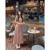 Women's Sweet Pink Ruffle Sleeve Square Neck Cinched Waist Long Dress - Summer 2026