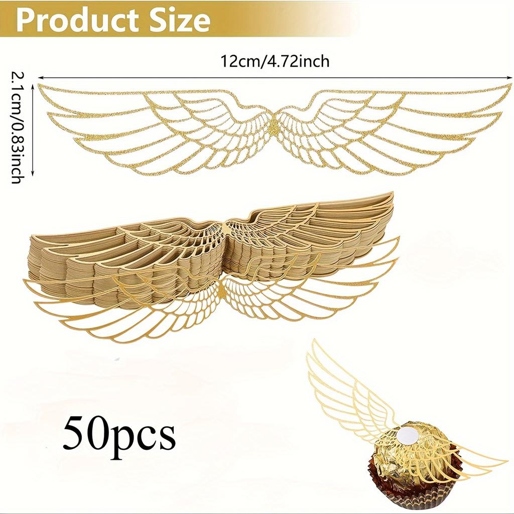 50pcs Golden Glitter Wings Chocolate Toppers with Packaging Snitch Wing Designs for Wizard Party Decorations Perfect for Cake Topper Decorations