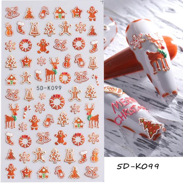 Winter 5D Embossed Nail Art Sticker Snowflake Elk Christmas Tree Cartoon Adhesive Slider Accessories Decal