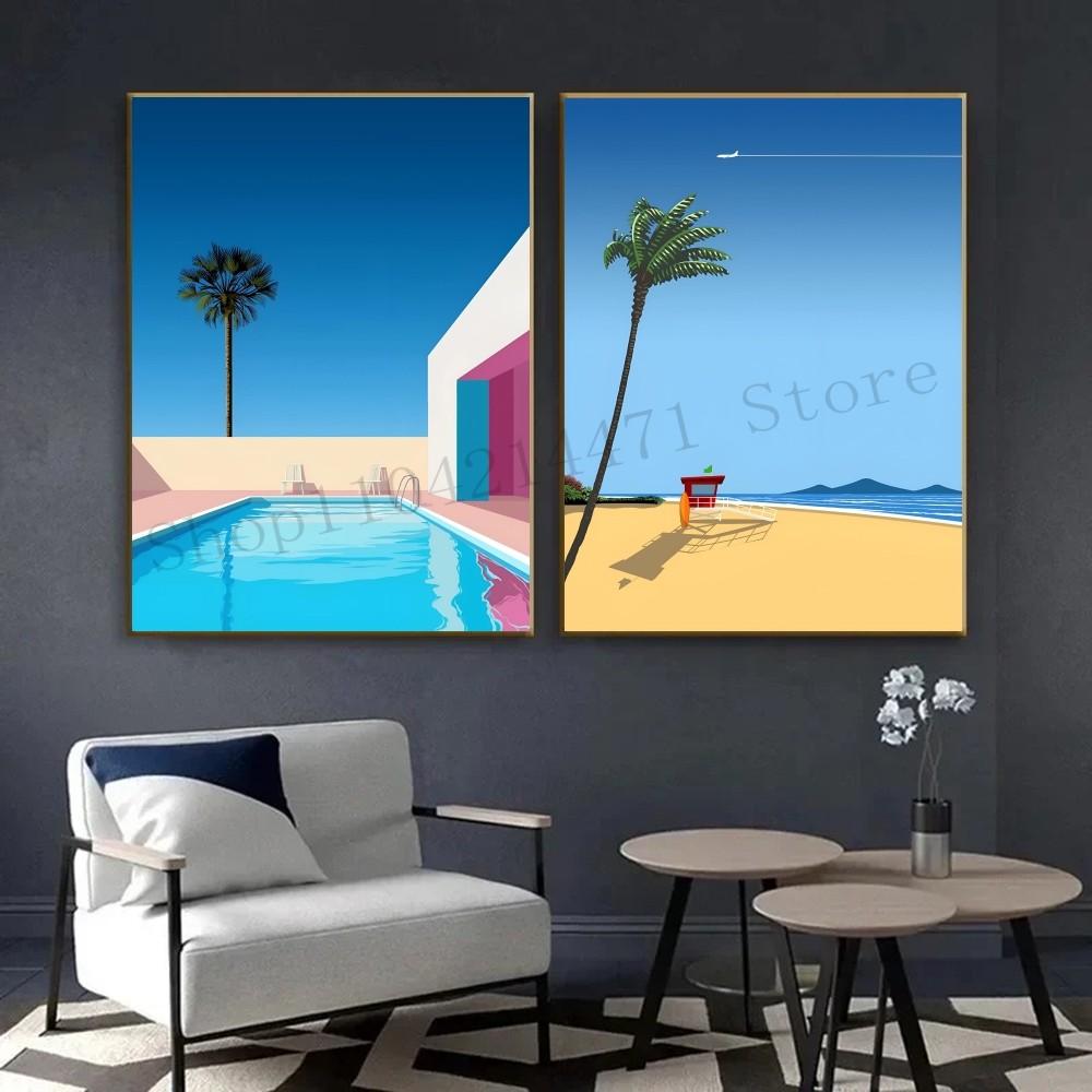 1pc Japan Beach City Summer Hiroshi Nagai Vaporwave Poster HD Posters Home Room Bar Cafe Decor Art Wall Painting Picture