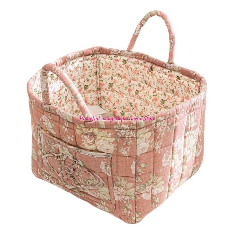 Vintage Floral Foldable Laundry Basket Large Capacity Fabric Storage Bin Handles
