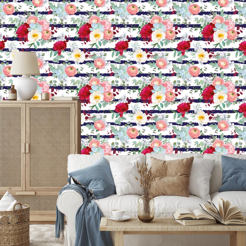 Wallpaper Peonies, buttercups and roses for the living room and bedroom 50x1000