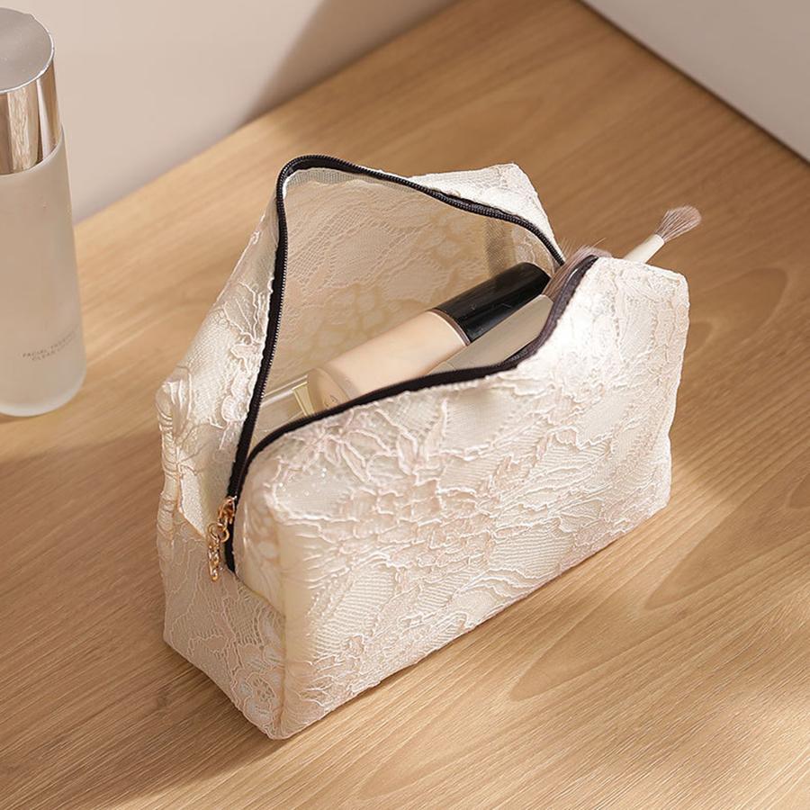 Kant Mesh Dames Make-up Tas Grote Capaciteit Cosmetica- en Sieraden Organizer Tas Rits Vierkant Draagbaar Toiletzakje