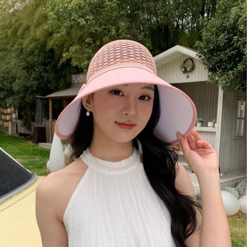 Summer Hat Women'S Bow Sunscreen Empty Top Hat Breathable Large Brim Fashionable Versatile Sunshade Sun Hat