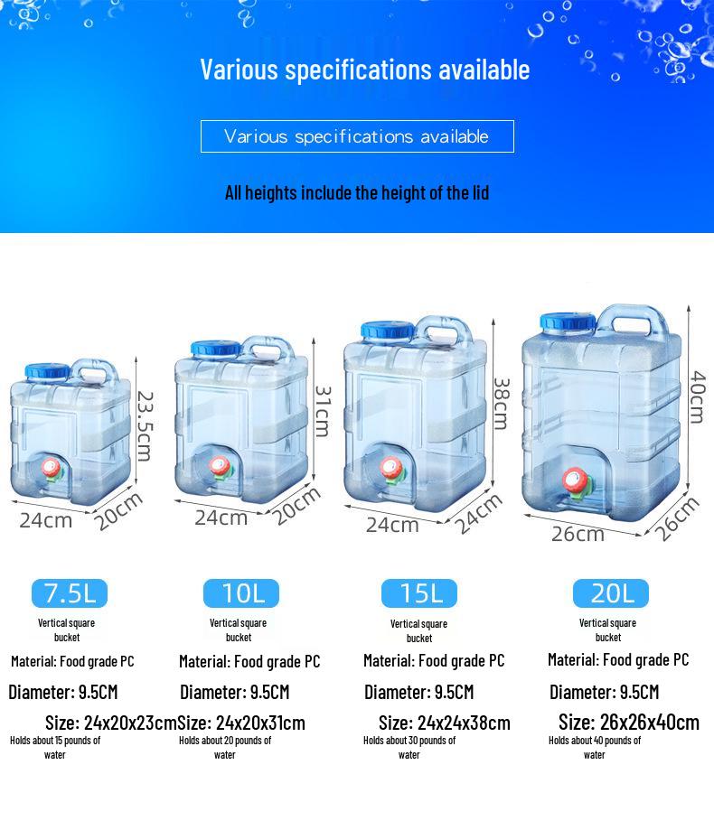 7.5L Outdoor Food-Grade Water Storage Bucket with Faucet for Camping & Self-Driving Tours