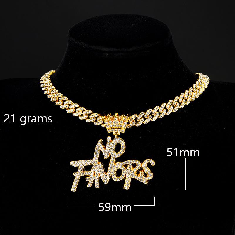 Men's Retro English Letter Rhinestone Necklace - Trendy Cuban Link Chain