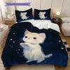 White Cat Pattern Bedding Quilt Set Quilt Cover Pillowcase Home Decoration Birthday Gift (1 * Duvet Cover + 2 * Pillowcase, Without Core)