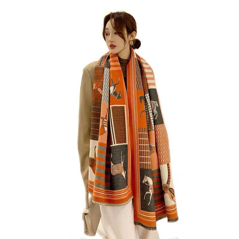 Three Horses Winter Warm Scarf Imitation Cashmere Shawl Women's Reversible Rectangular Versatile Horse Scarf Air Conditioning Shawl